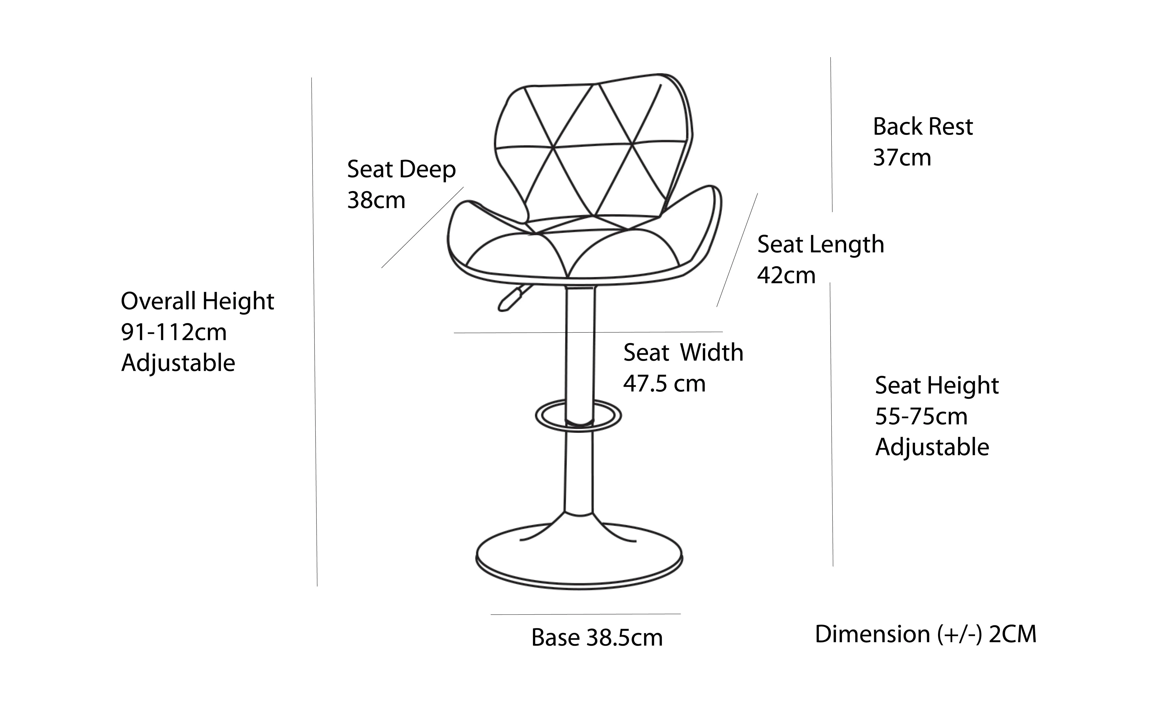 2 Comfortable Barstools (Black) w/ Adjustable Height, 90-112cm