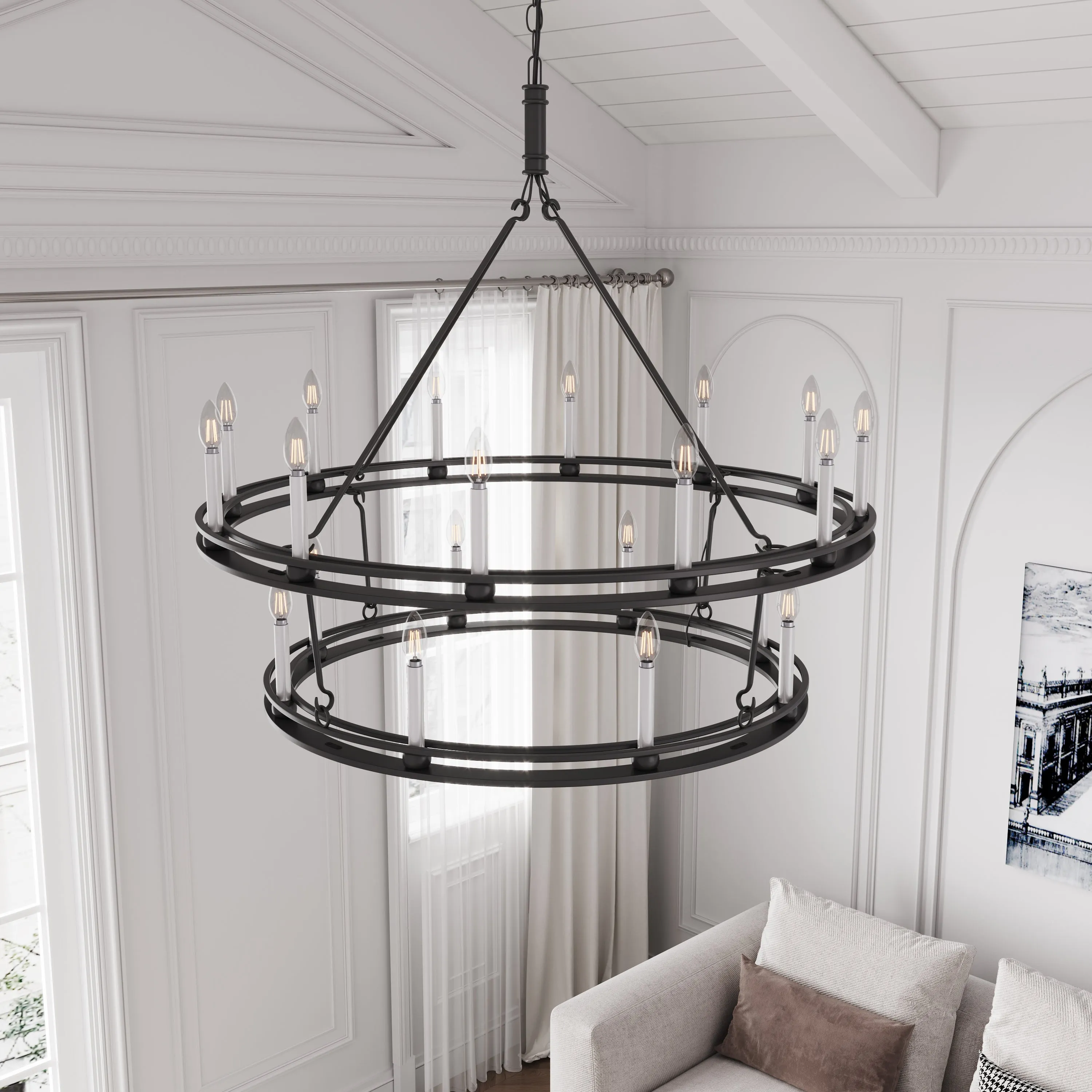 20-Lights Matte Black Wagon Wheel Chandelier