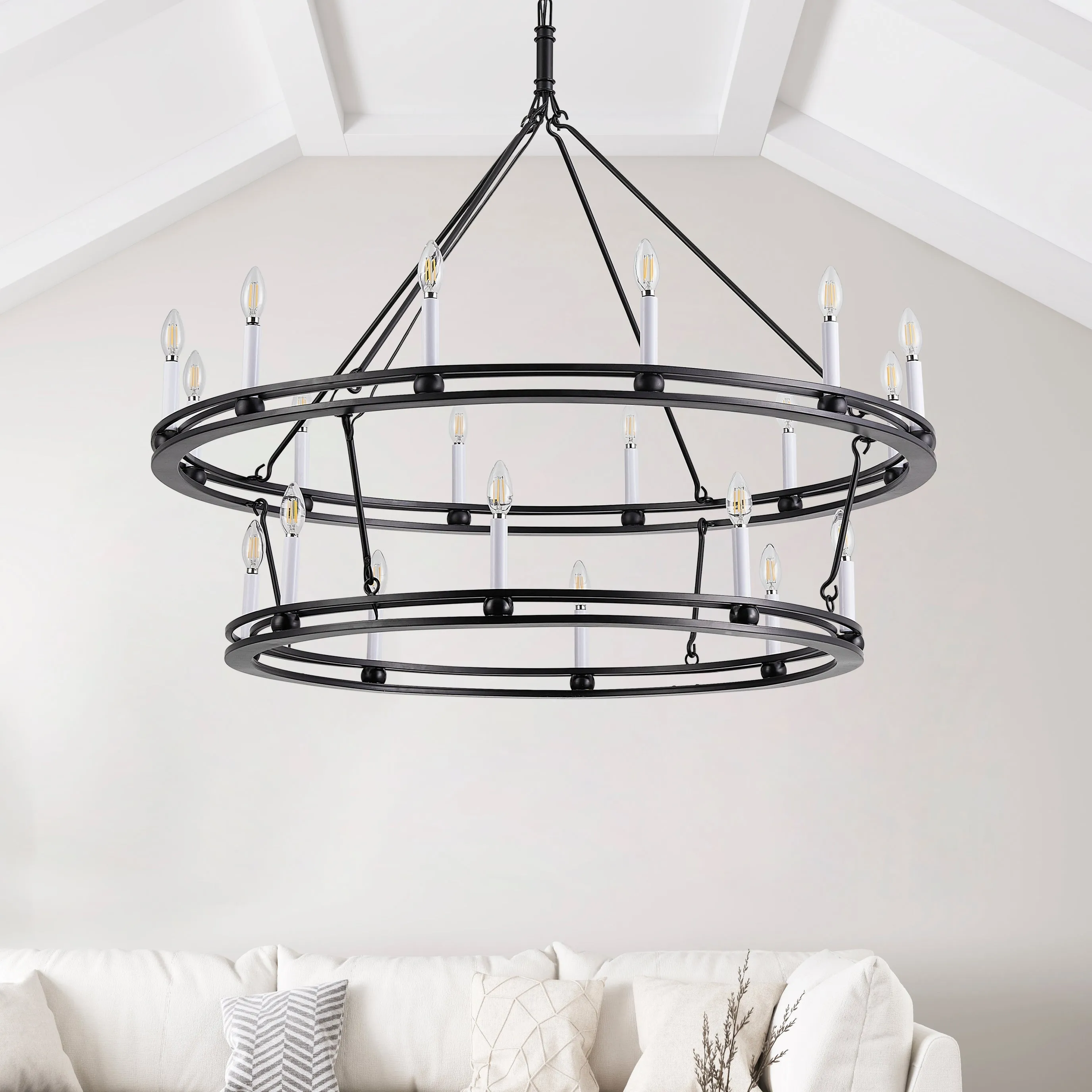 20-Lights Matte Black Wagon Wheel Chandelier