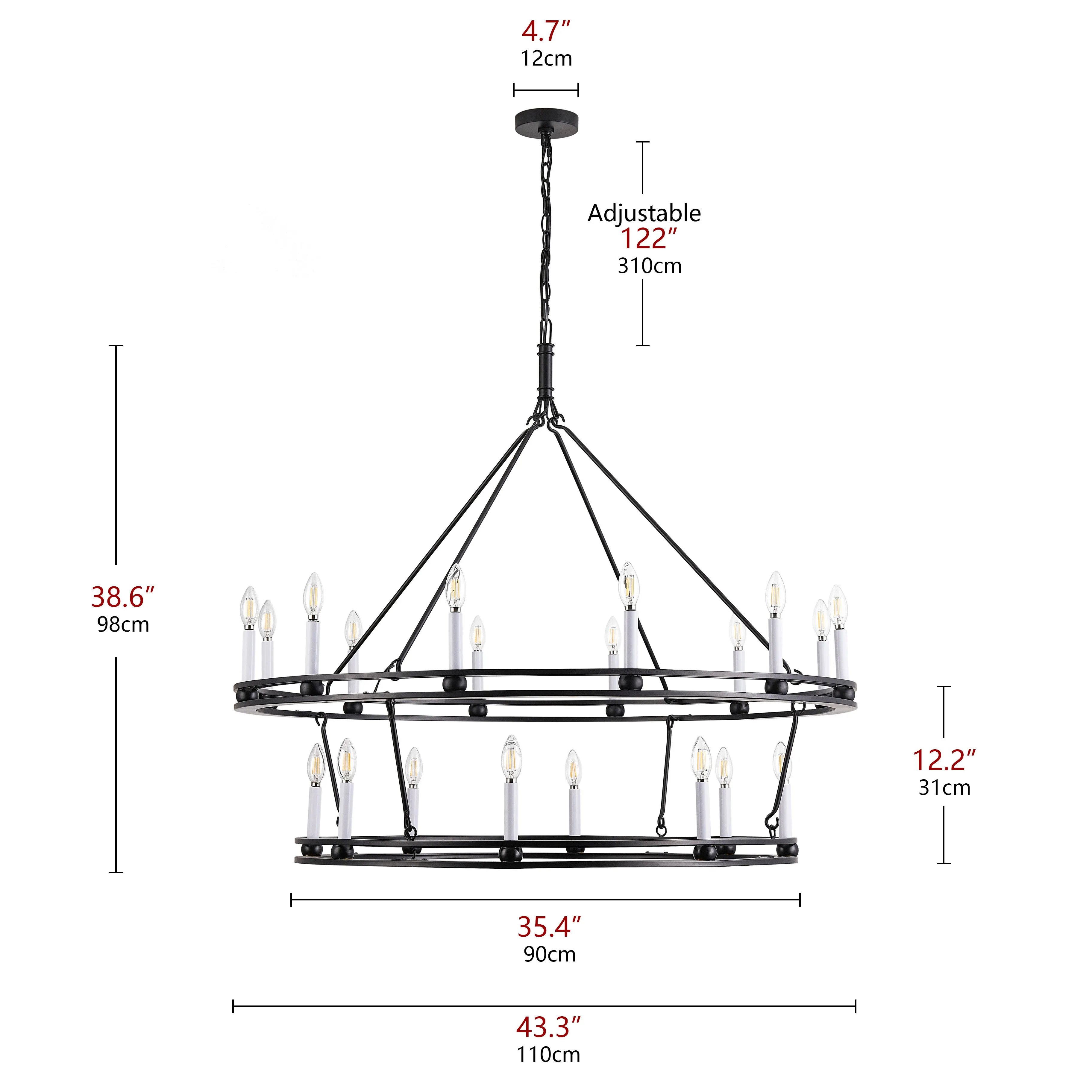 20-Lights Matte Black Wagon Wheel Chandelier