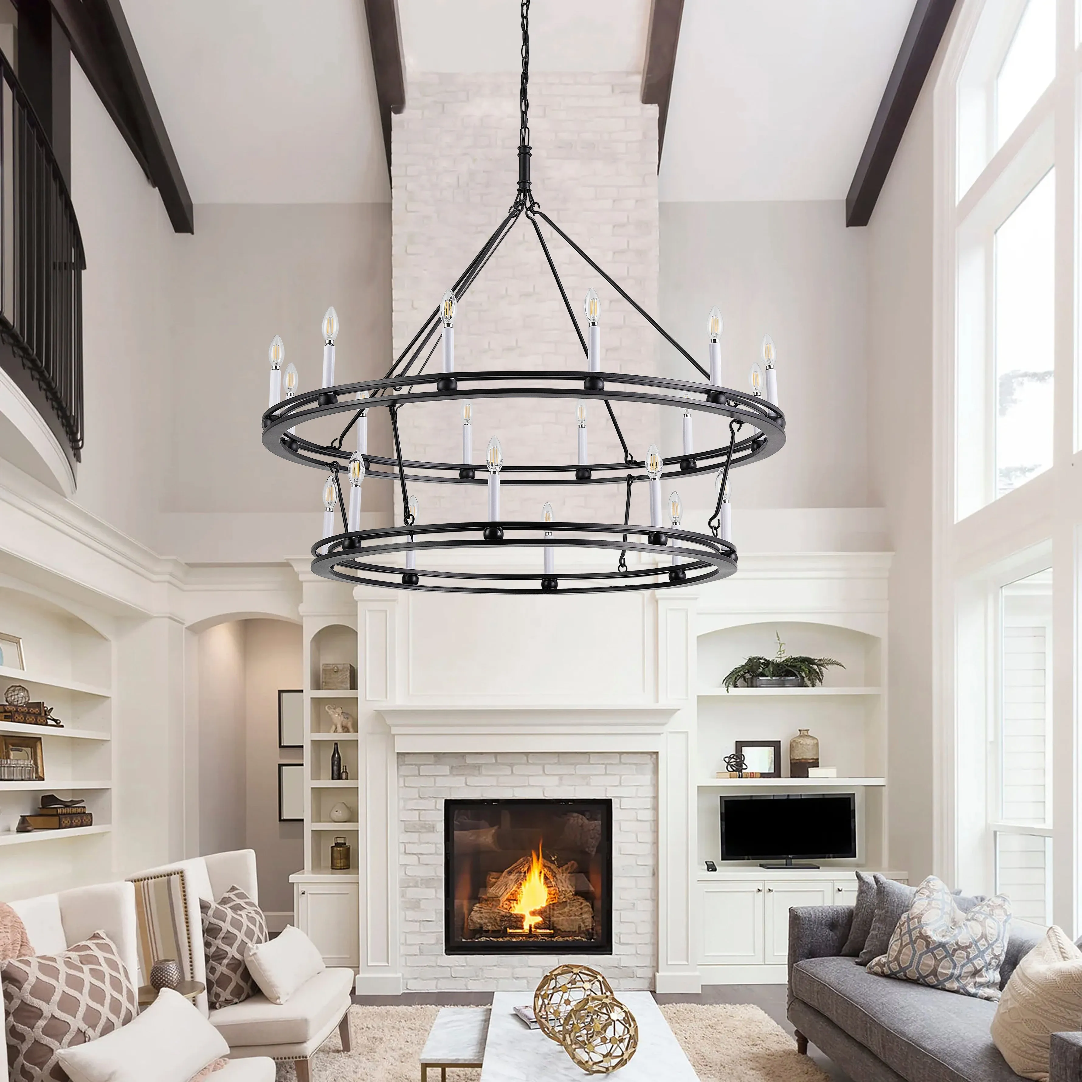 20-Lights Matte Black Wagon Wheel Chandelier