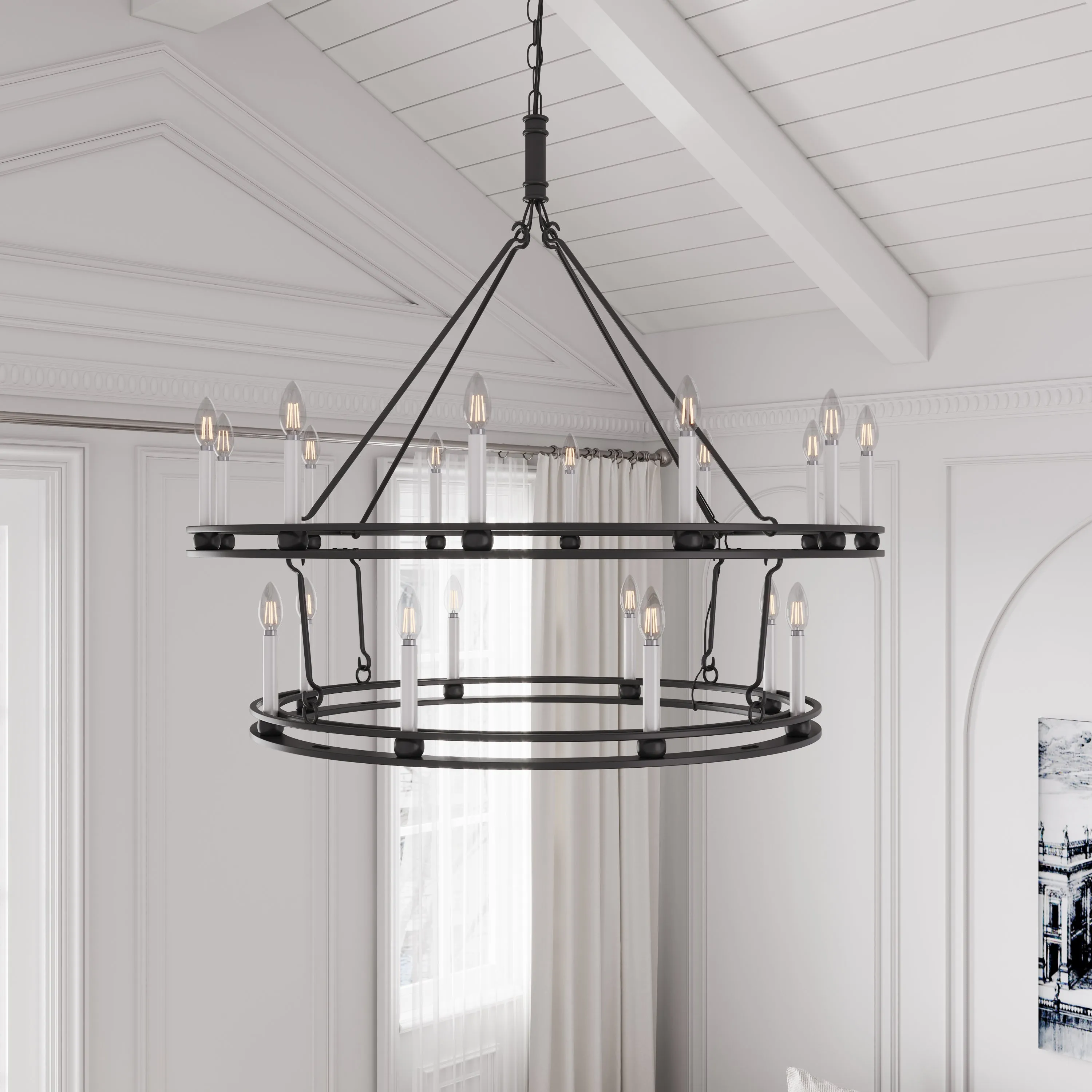 20-Lights Matte Black Wagon Wheel Chandelier