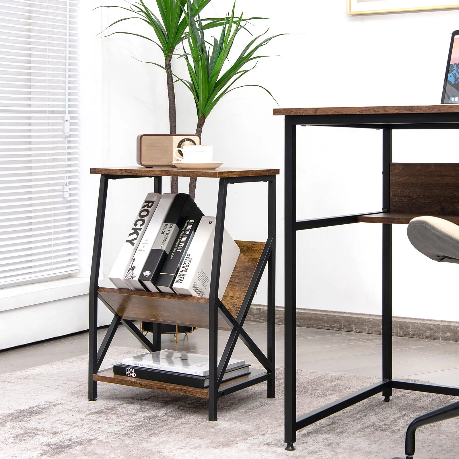 3-Tier Accent End Table with Book Record Shelve