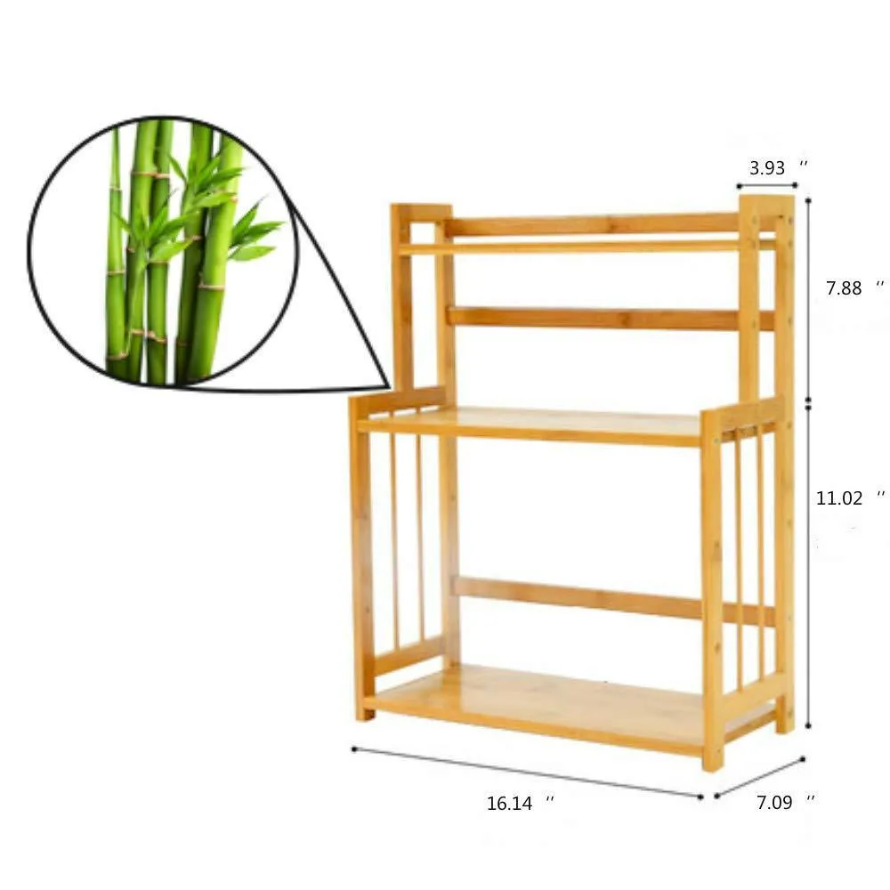 3-Tier Spice Rack Kitchen Bathroom Countertop Storage Organizer Rack, Bamboo Spice Bottle Jars Rack Holder with Adjustable Shelf,100% Natrual Bamboo