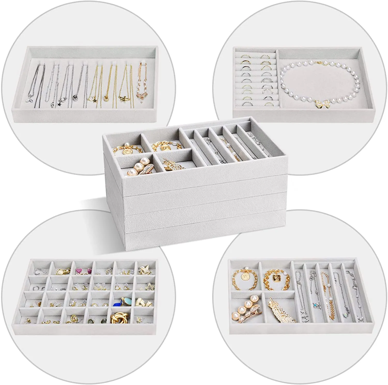 (4 Pack) Stackable Jewelry Organizer Trays for Drawers | ProCase