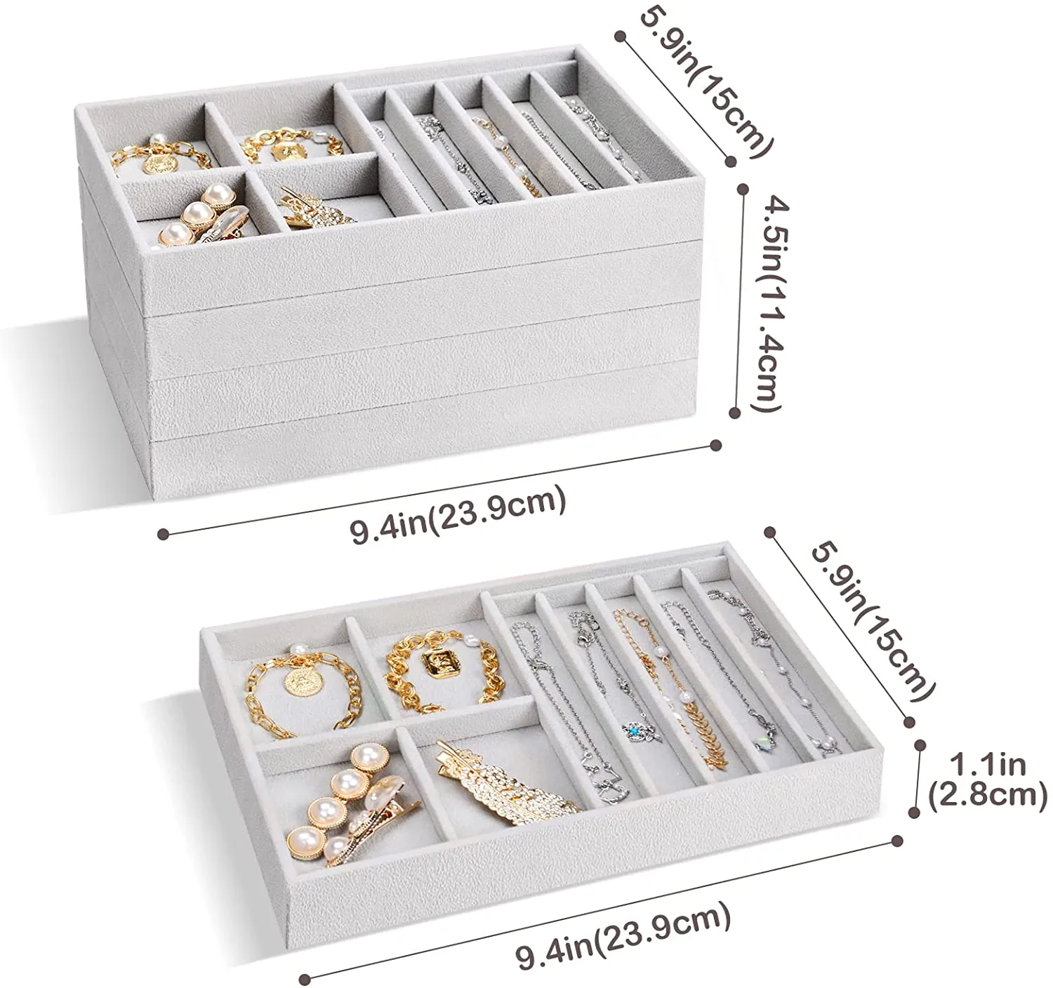 (4 Pack) Stackable Jewelry Organizer Trays for Drawers | ProCase