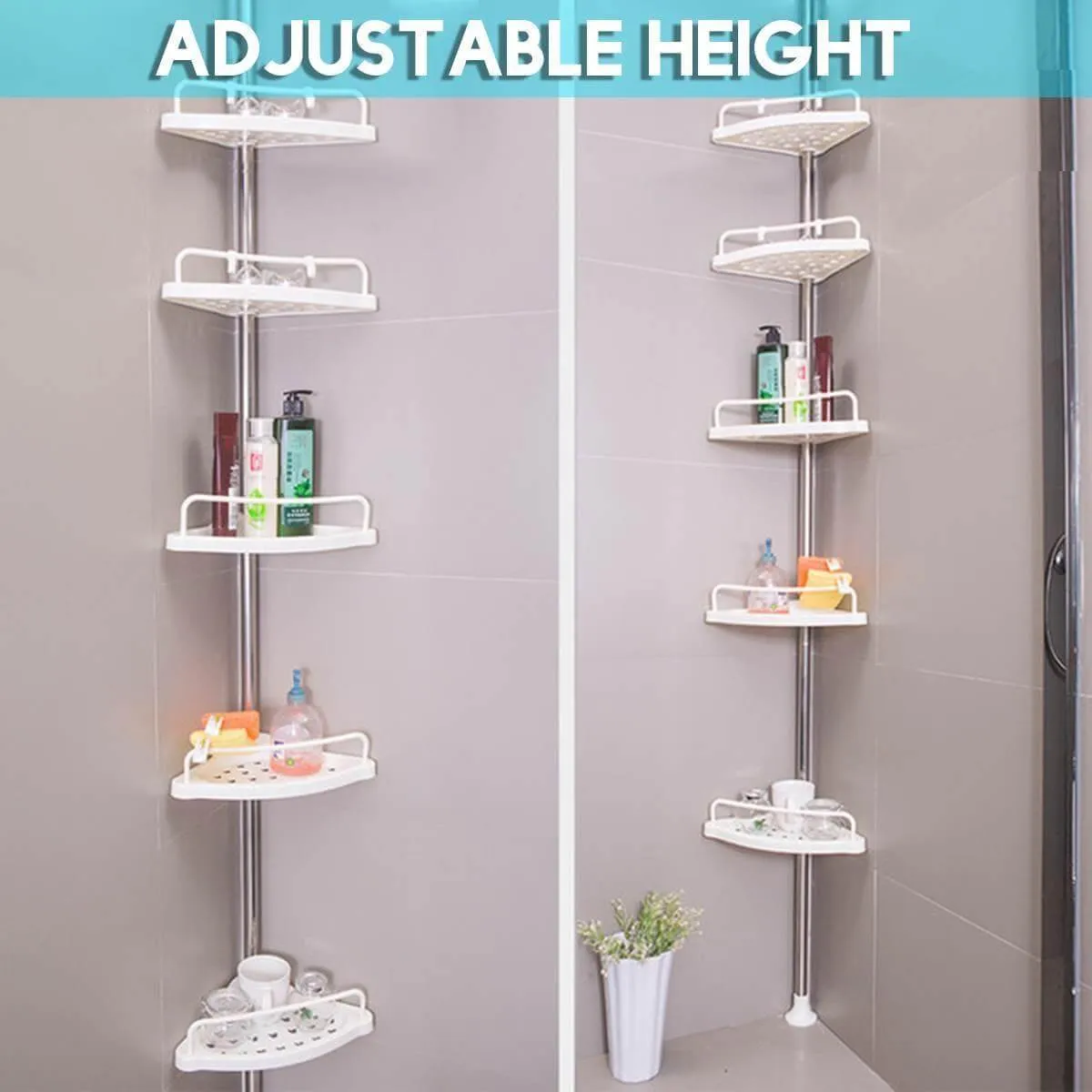 5-Tier Adjustable Stainless Steel Corner Storage Rack