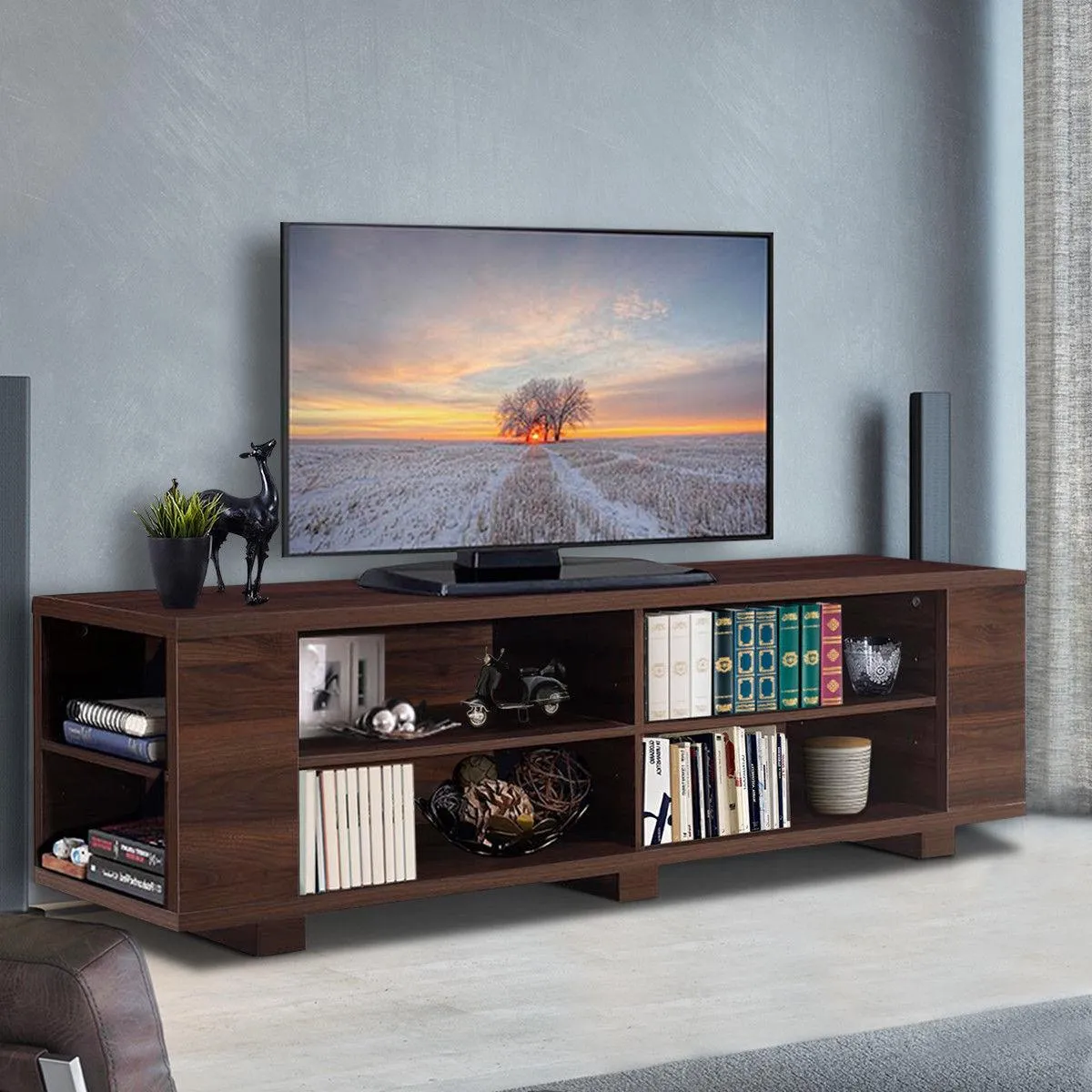 59'' TV Stand MDF Wood Console With Adjustable Shelf