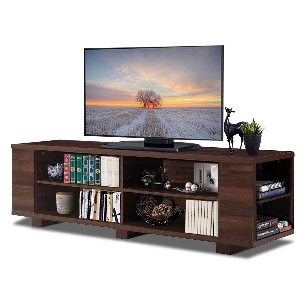 59'' TV Stand MDF Wood Console With Adjustable Shelf