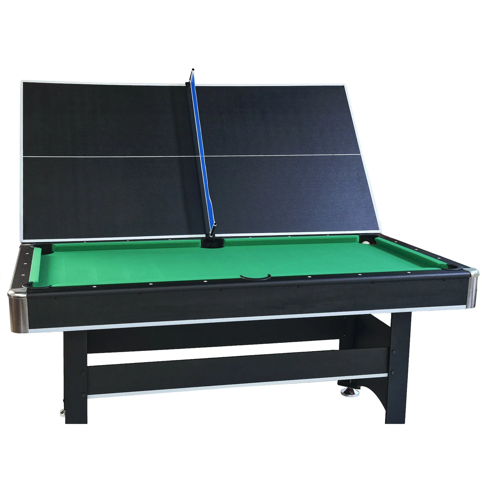 6-ft Pool Table with Table Tennis Top - Black with Green Felt