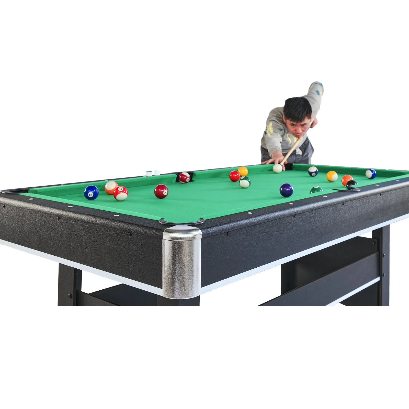 6-ft Pool Table with Table Tennis Top - Black with Green Felt