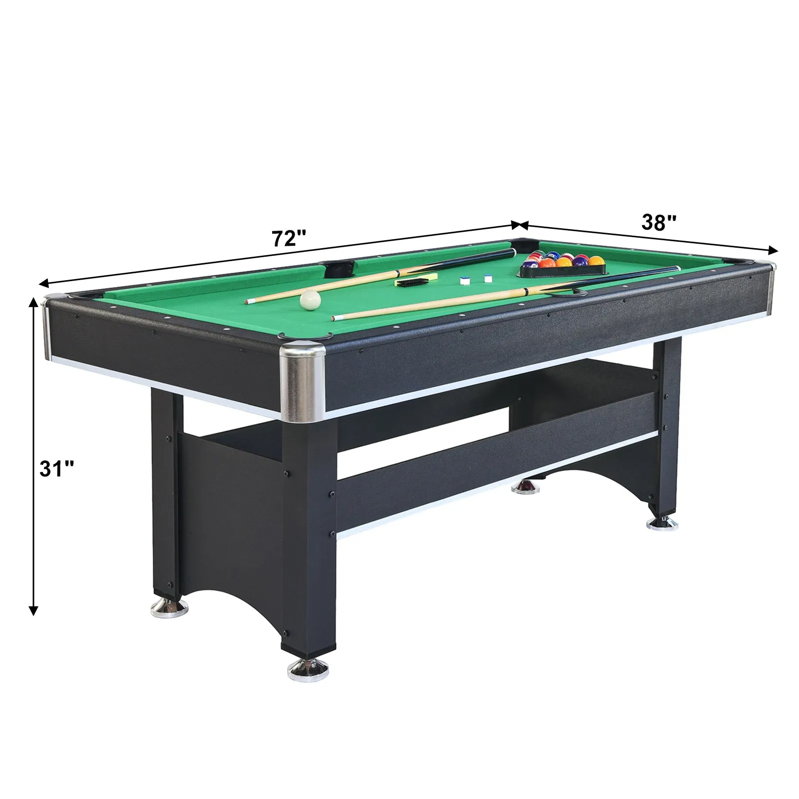 6-ft Pool Table with Table Tennis Top - Black with Green Felt