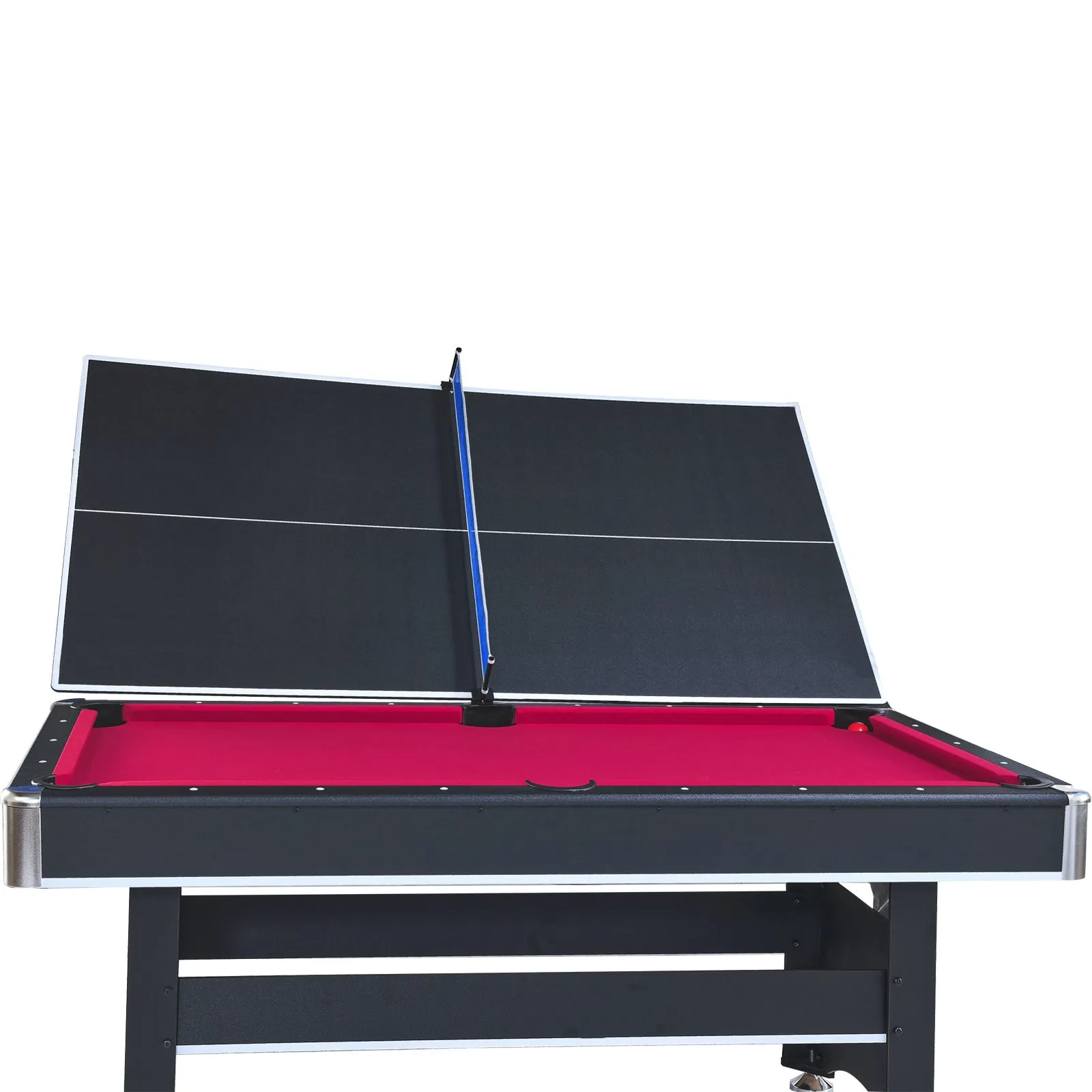 6-ft Pool Table with Table Tennis Top - Black with Red Felt