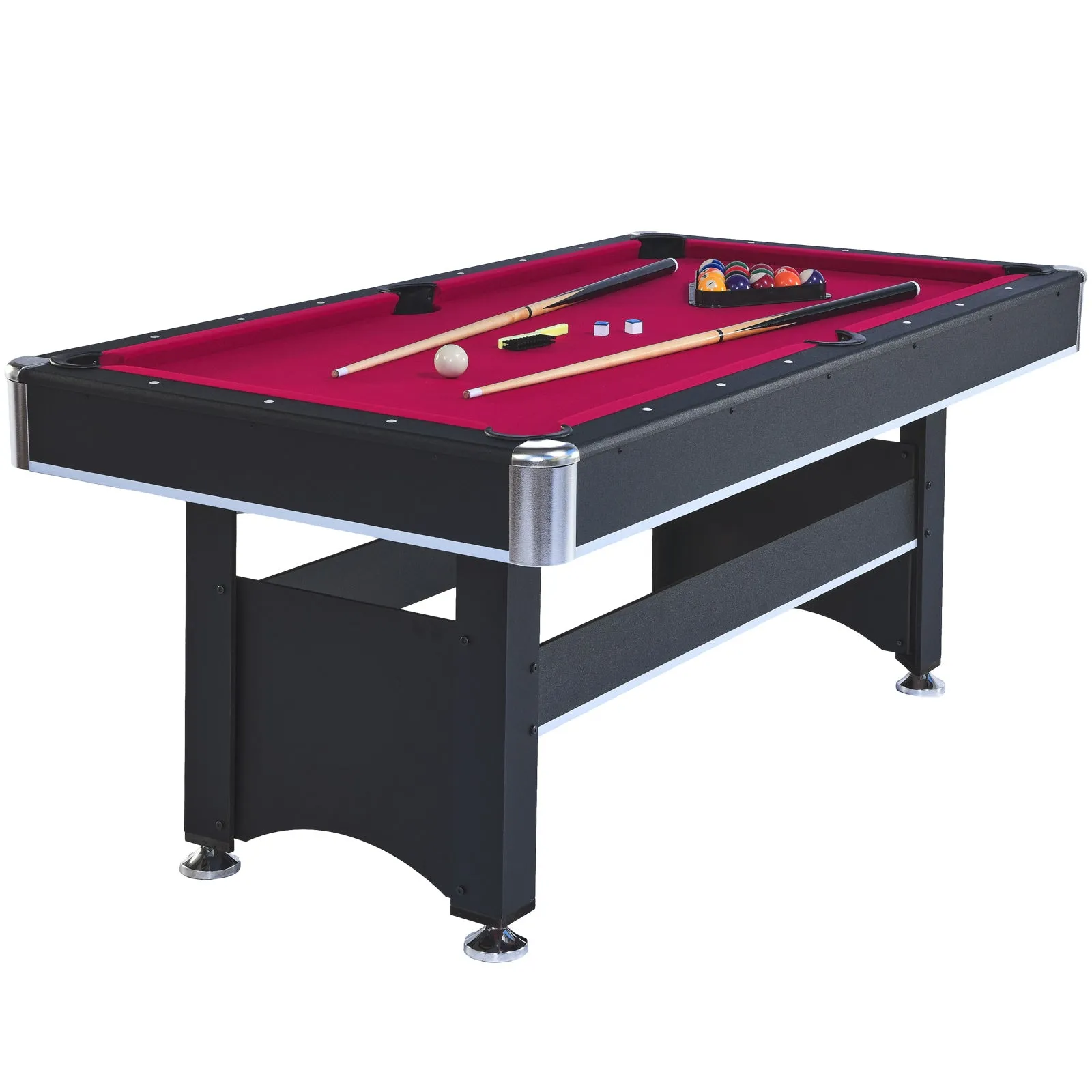 6-ft Pool Table with Table Tennis Top - Black with Red Felt