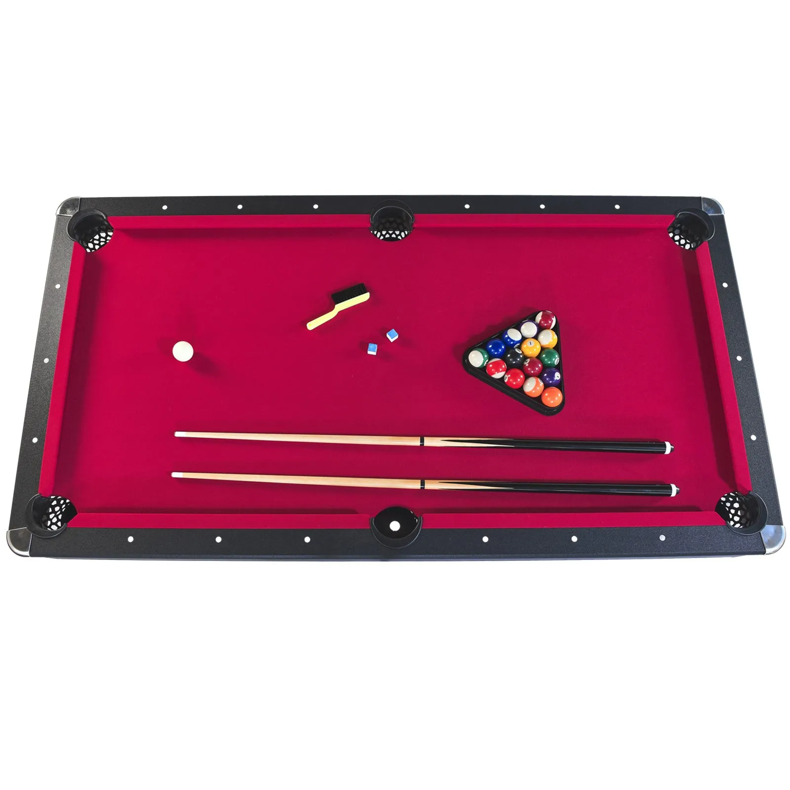 6-ft Pool Table with Table Tennis Top - Black with Red Felt