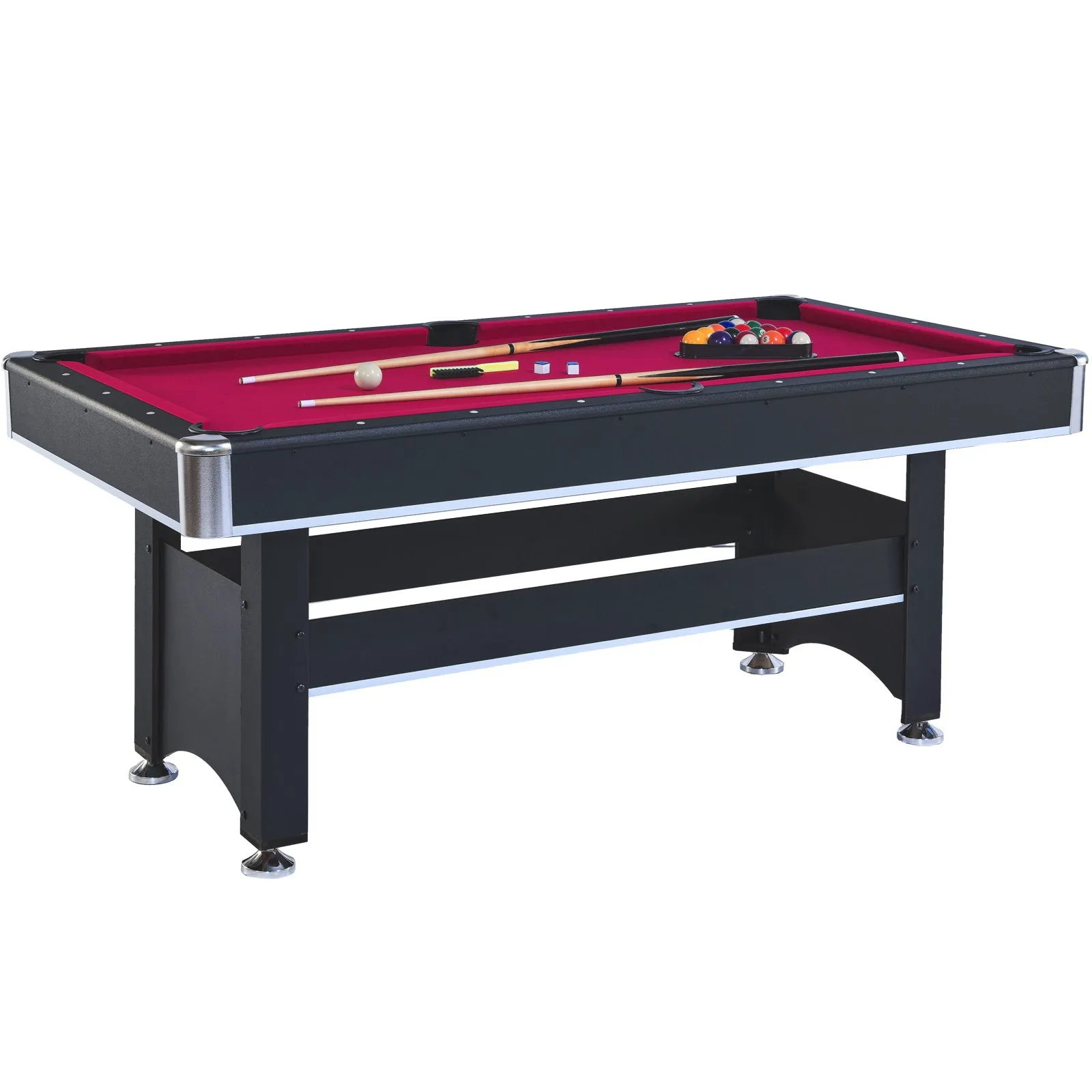 6-ft Pool Table with Table Tennis Top - Black with Red Felt