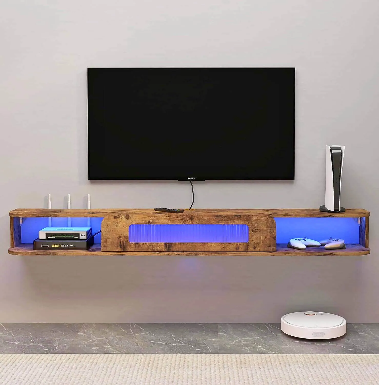 67" Eclaire Floating TV Stand, Rustic Brown