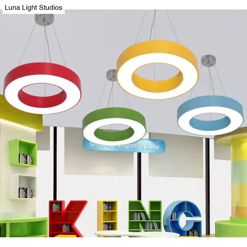 Adjustable Metal Drum Pendant Light with Integrated LED for Play Room