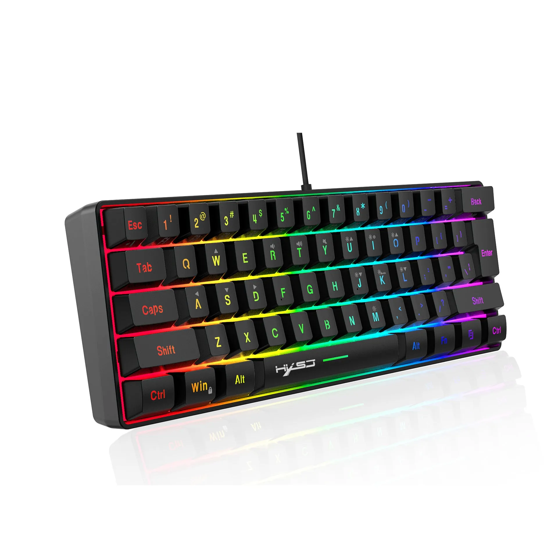 Anti-ghosting Ultra Compact 61 Keys Wired Membrane Keyboard with RGB Backlit for Windows/Mac