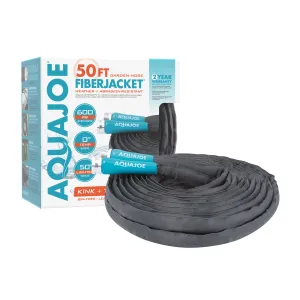 Aqua Joe AJFJH50-PRO Ultra Flexible Kink Free Fiberjacket Garden Hose | 50-Foot | Metal Fittings