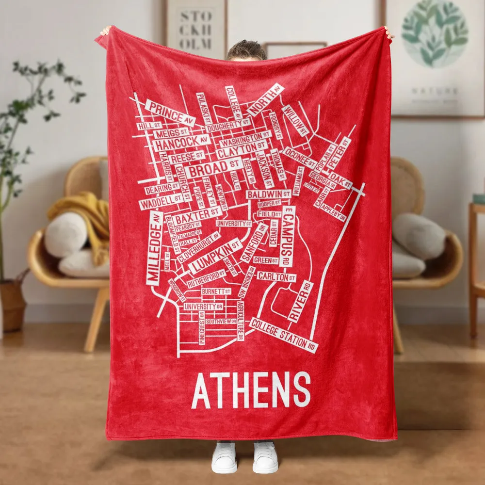 Athens, Georgia Street Map Blanket Freshmen/Graduates Memorial Gifts