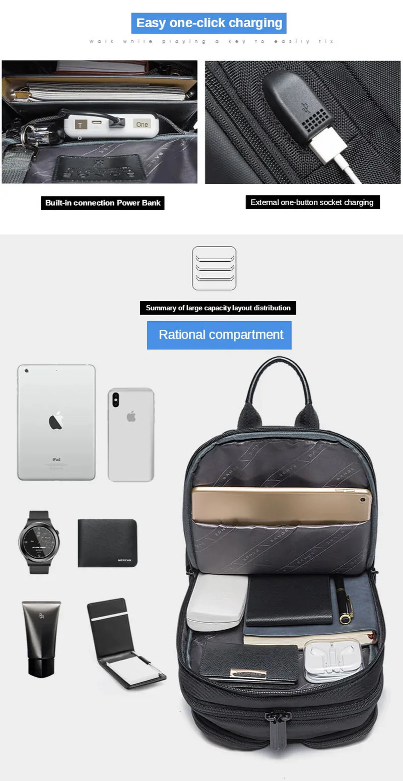 BANGE USB Technology Multifuctional Shoulder Bag for Men