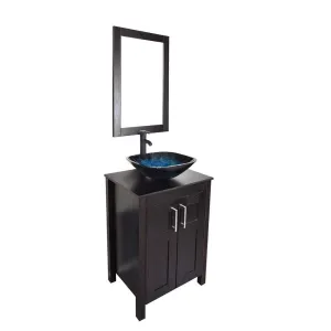 Bathroom vanities 24 inch with Sink - Freestanding Eco MDF Sink Cabinet Vanity Organizers with Counter Top Glass Vessel Sink Vanity Mirror and 1.5 GPM Faucet Combo (Vanity Ocean Blue Sink)