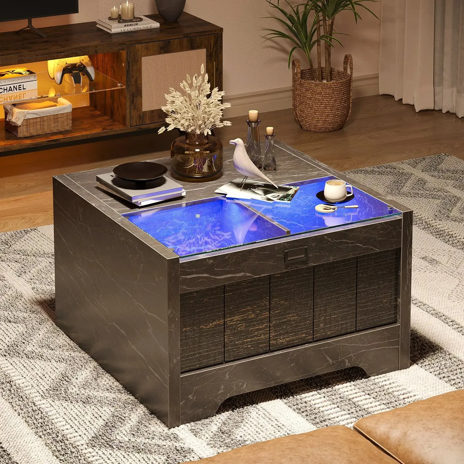 Bestier LED Square Coffee Table for Living Room