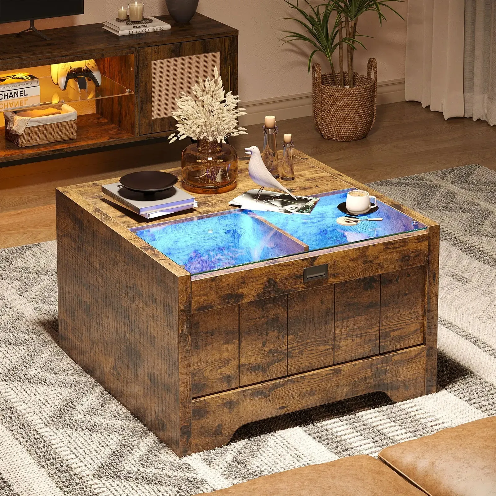 Bestier LED Square Coffee Table for Living Room