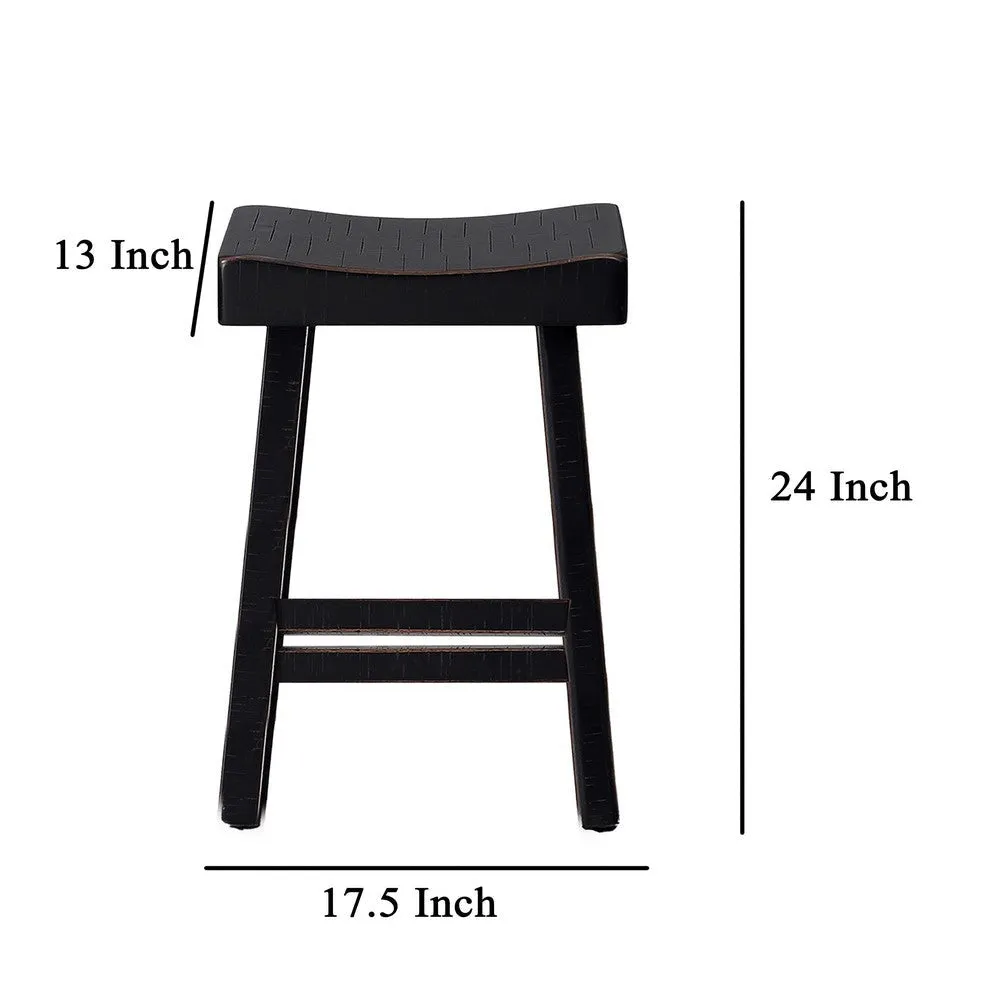 Bianca Counter Stool Set of 2, Saddle Seat, Farmhouses Black Solid Wood By Casagear Home