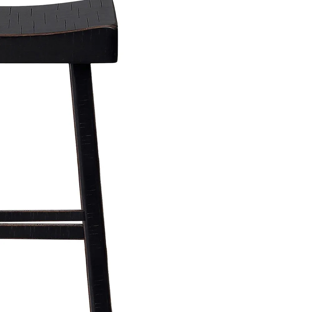 Bianca Counter Stool Set of 2, Saddle Seat, Farmhouses Black Solid Wood By Casagear Home