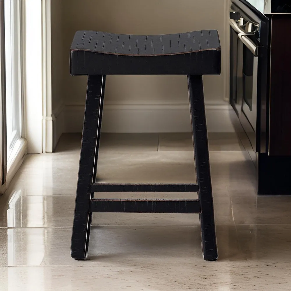 Bianca Counter Stool Set of 2, Saddle Seat, Farmhouses Black Solid Wood By Casagear Home