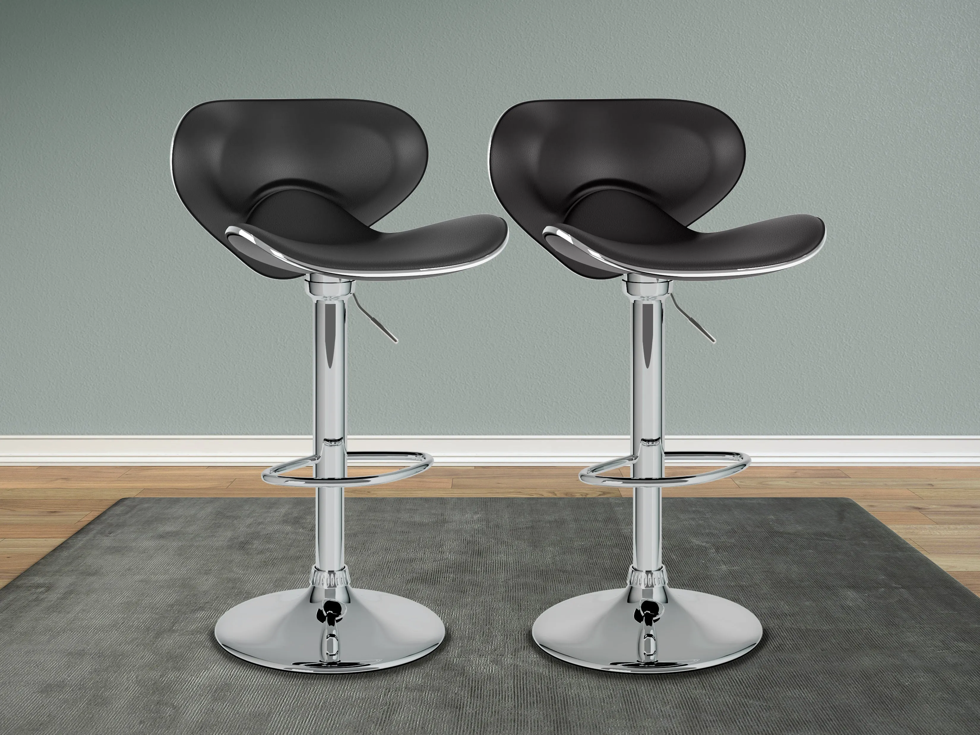 Black Bar Stools with Backs, Set of 2