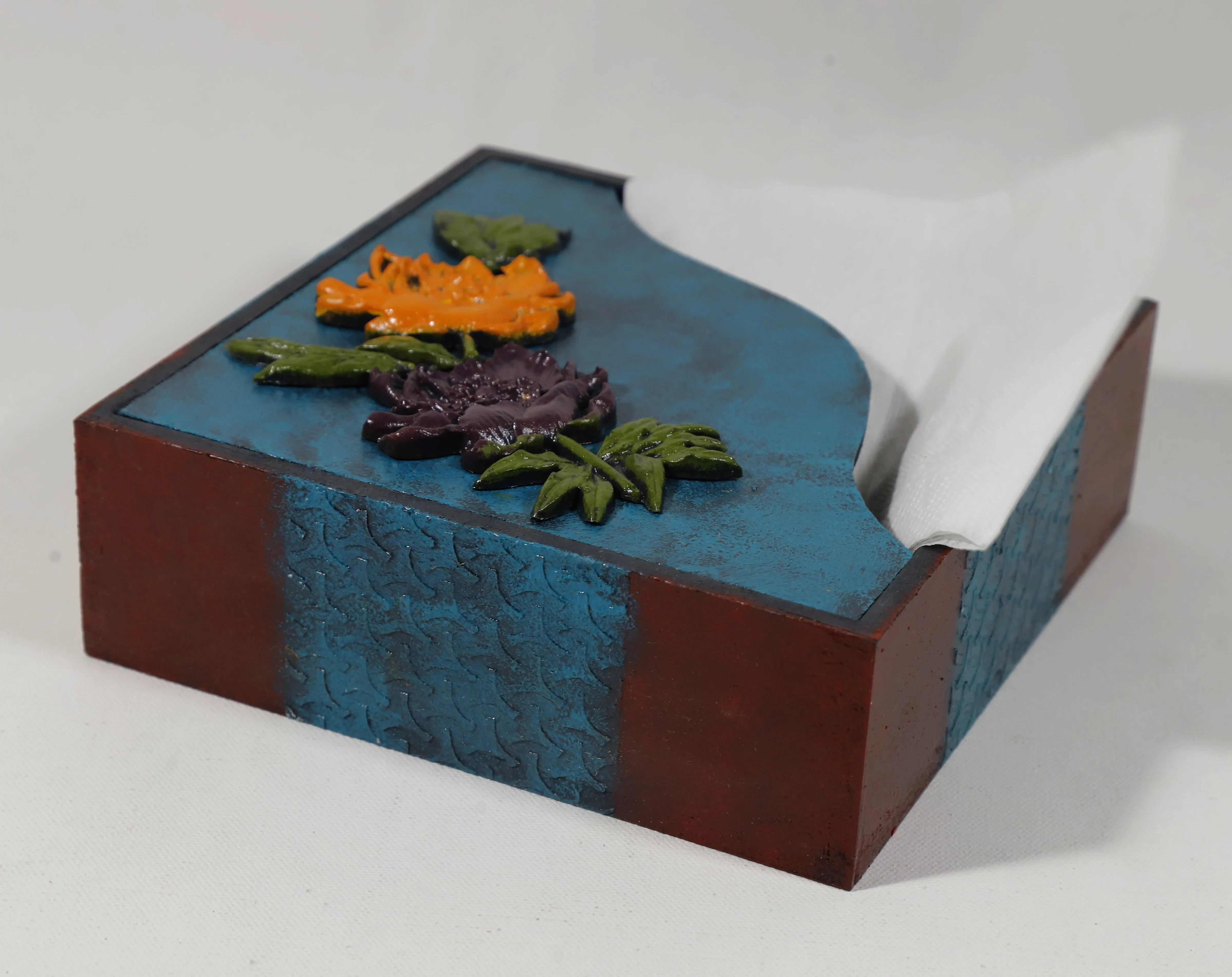 Blue Wooden Square Handmade Tissue Box