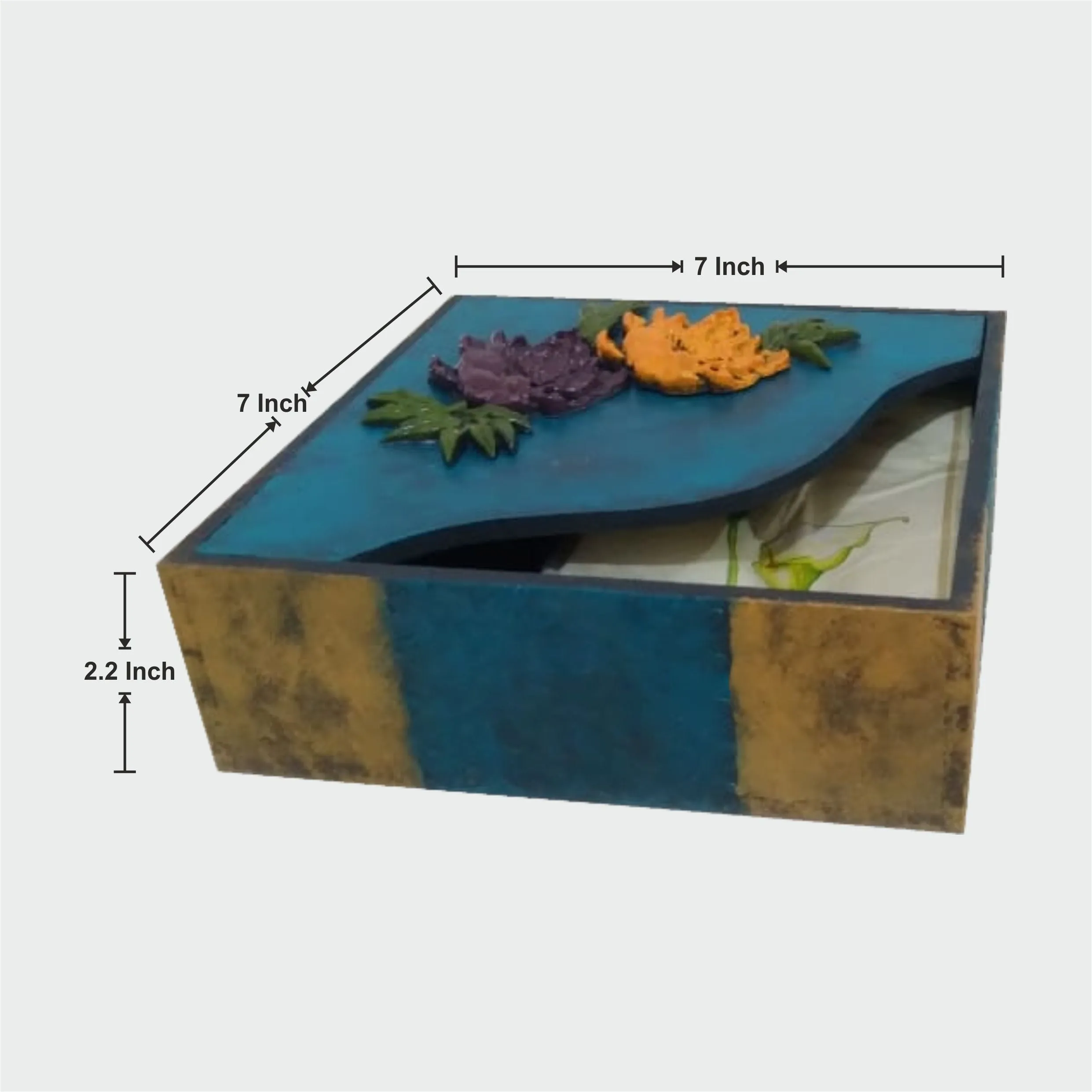 Blue Wooden Square Handmade Tissue Box