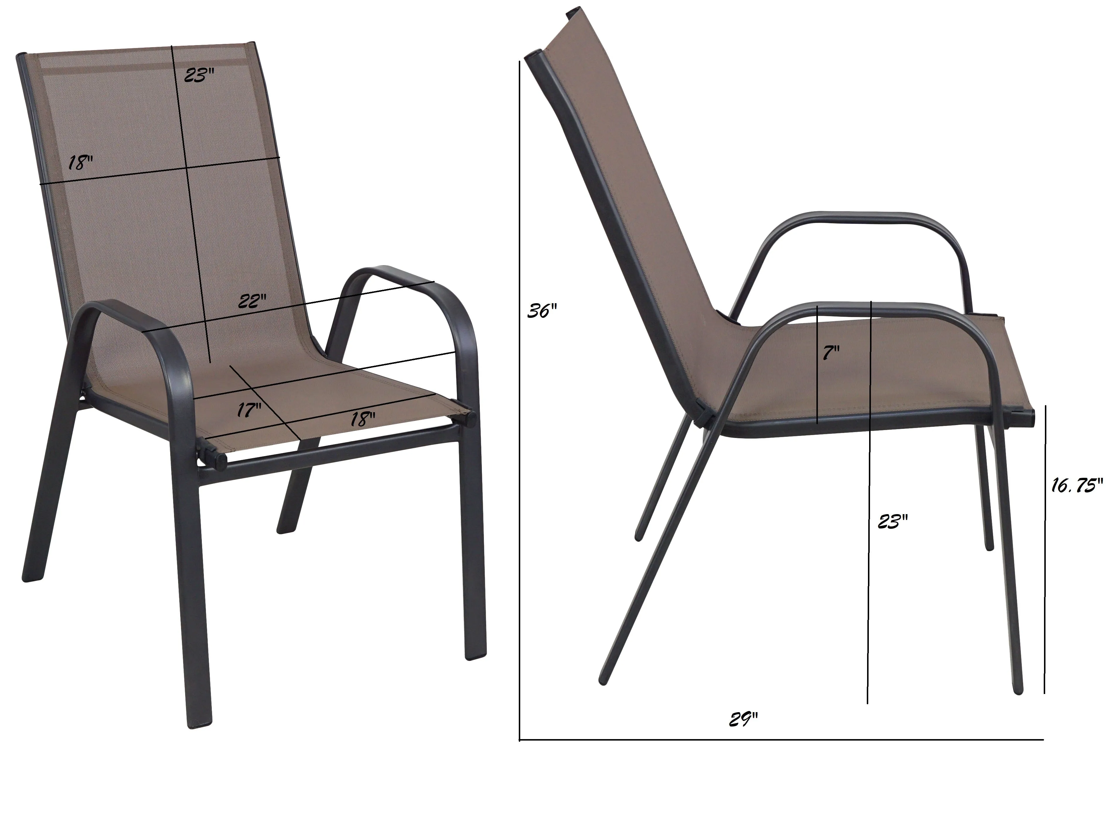 BTExpert Indoor Outdoor 23.75" Round Restaurant Table Stainless Steel Silver Aluminum   3 Brown Flexible Sling Stack Chairs Commercial Lightweight