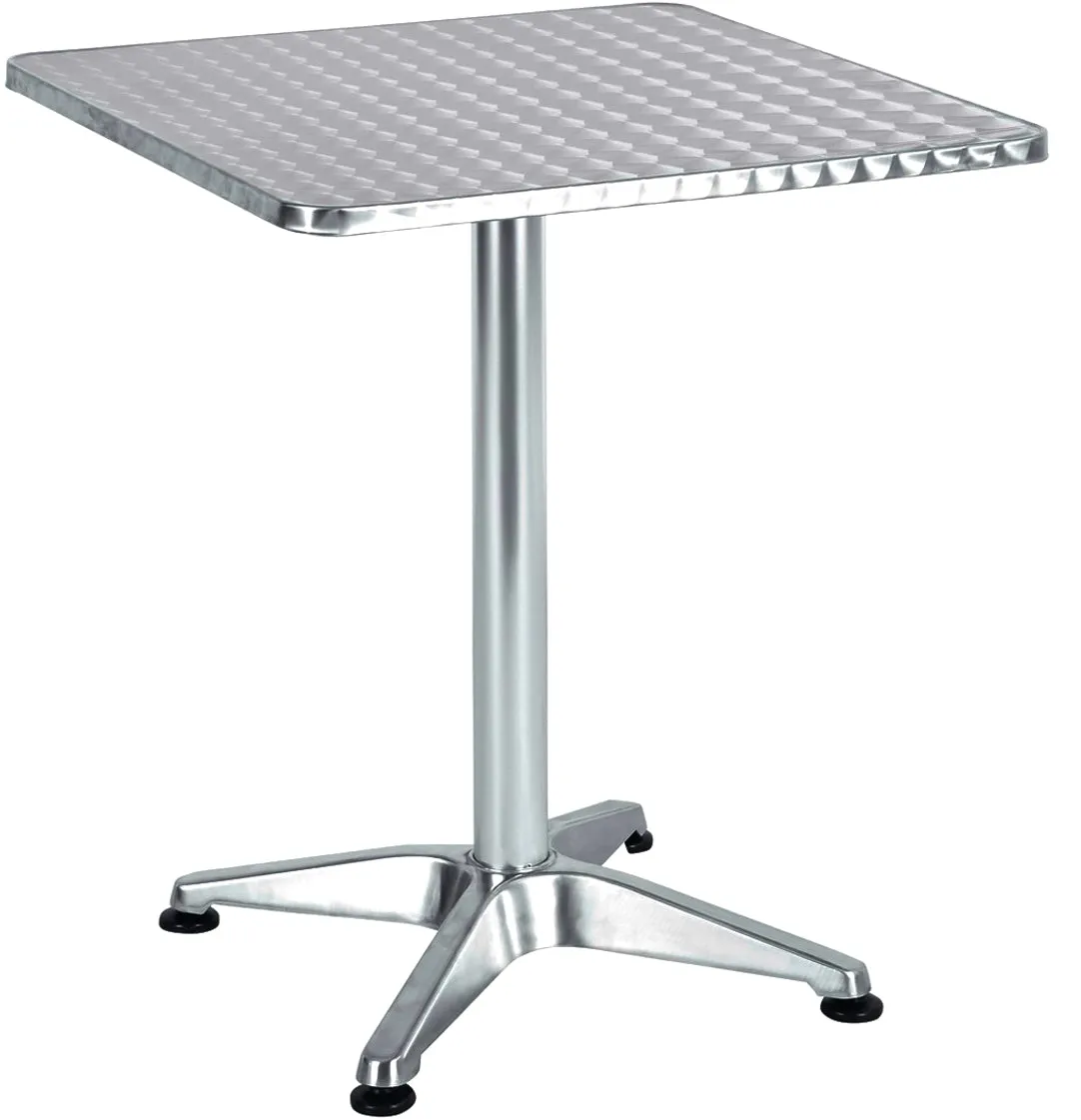 BTExpert Indoor Outdoor 23.75" Square Restaurant Table Stainless Steel Silver Aluminum   2 Gray Flexible Sling Stack Chairs Commercial Lightweight