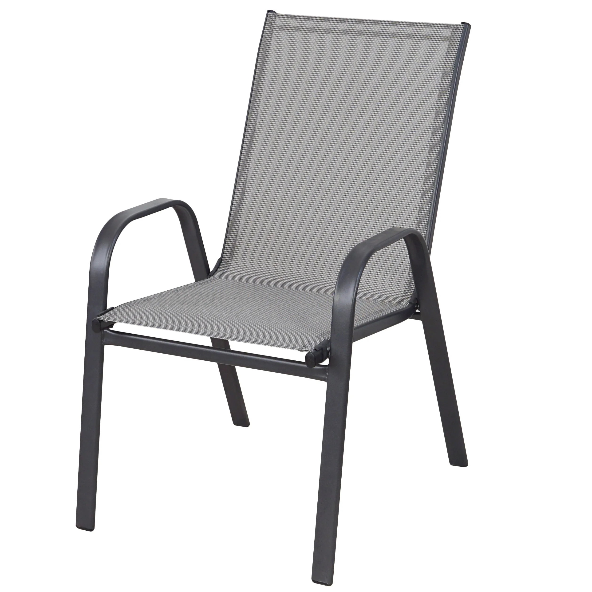 BTExpert Indoor Outdoor 23.75" Square Tempered Glass Metal Table   4 Gray Flexible Sling Stack Chairs Commercial Lightweight