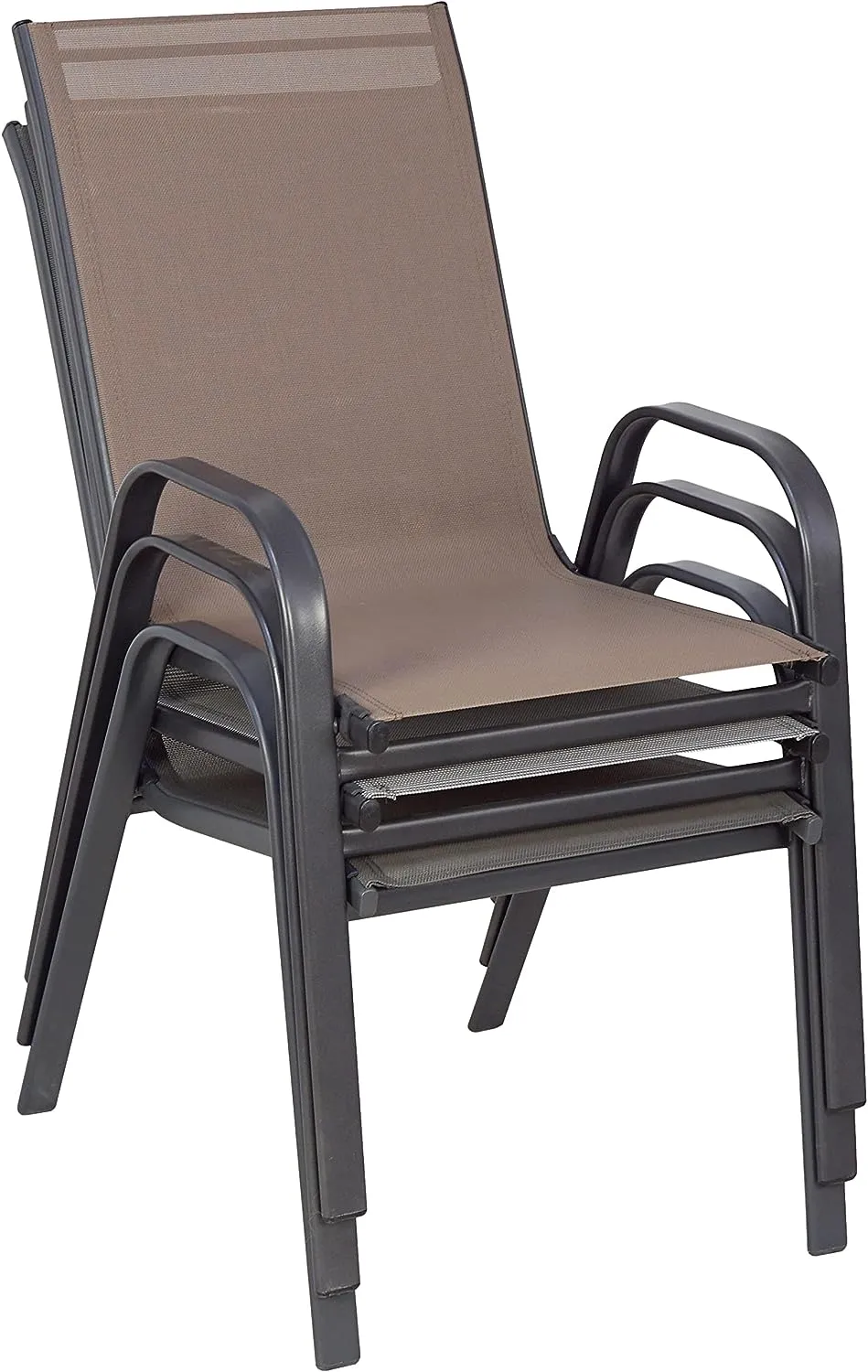 BTExpert Indoor Outdoor 27.5" Square Restaurant Table Stainless Steel Silver Aluminum   2 Brown Flexible Sling Stack Chairs Commercial Lightweight