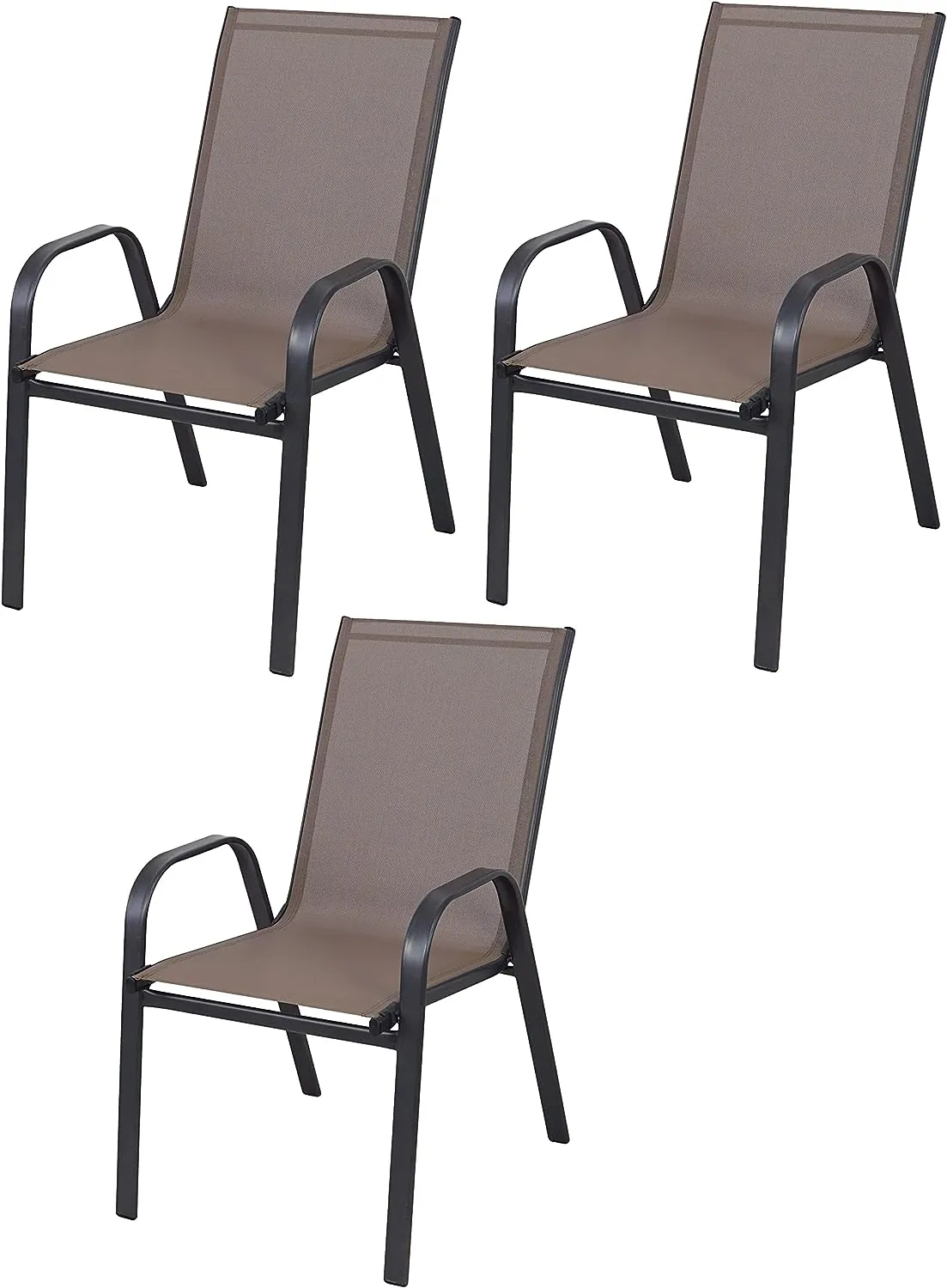 BTExpert Indoor Outdoor 27.5" Square Restaurant Table Stainless Steel Silver Aluminum   3 Brown Flexible Sling Stack Chairs Commercial Lightweight