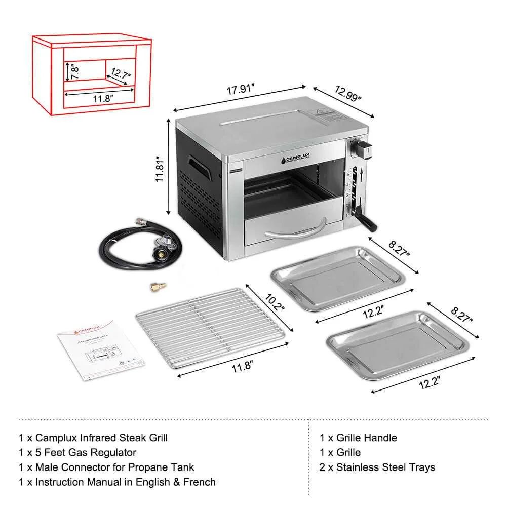 Camplux Outdoor Propane Infrared Steak Grill, 1600℉ Fast Efficient Heating