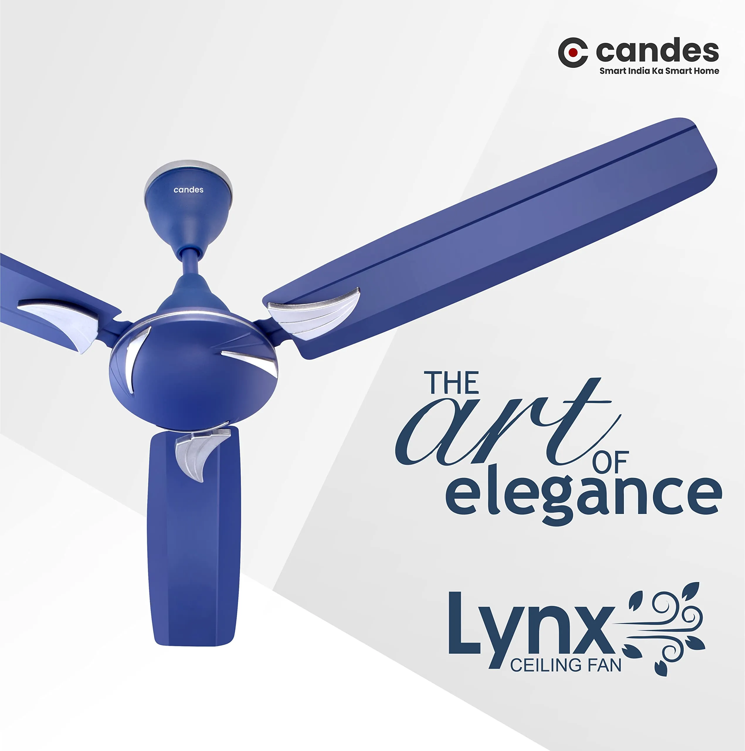 Candes Lynx 1200Mm High-Speed Decorative Ceiling Fans For Home | Bee 3 Stars Rated 405 Rpm Anti-Dust | 2 Years Warranty (Silver Blue) Pack Of 1