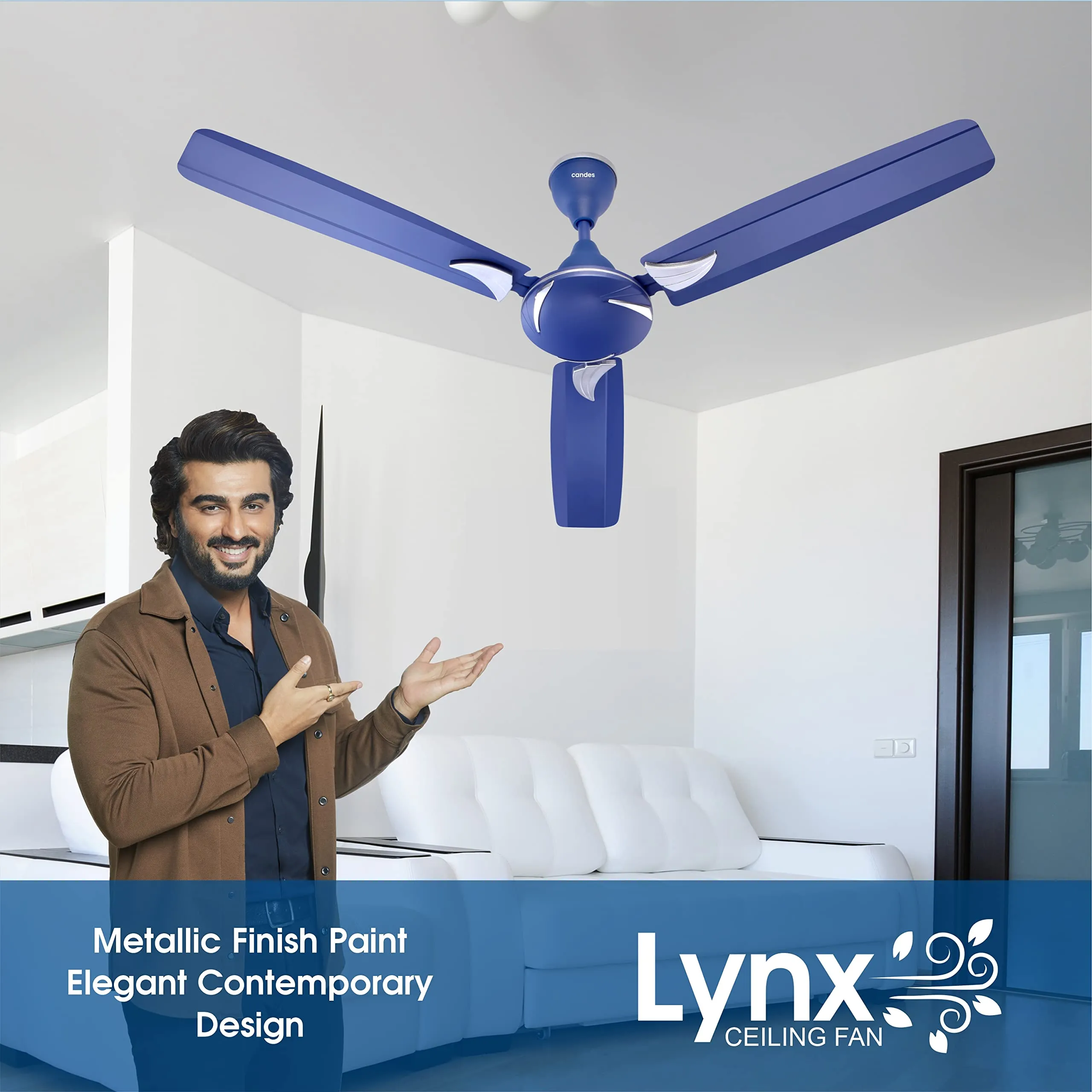 Candes Lynx 1200Mm High-Speed Decorative Ceiling Fans For Home | Bee 3 Stars Rated 405 Rpm Anti-Dust | 2 Years Warranty (Silver Blue) Pack Of 1