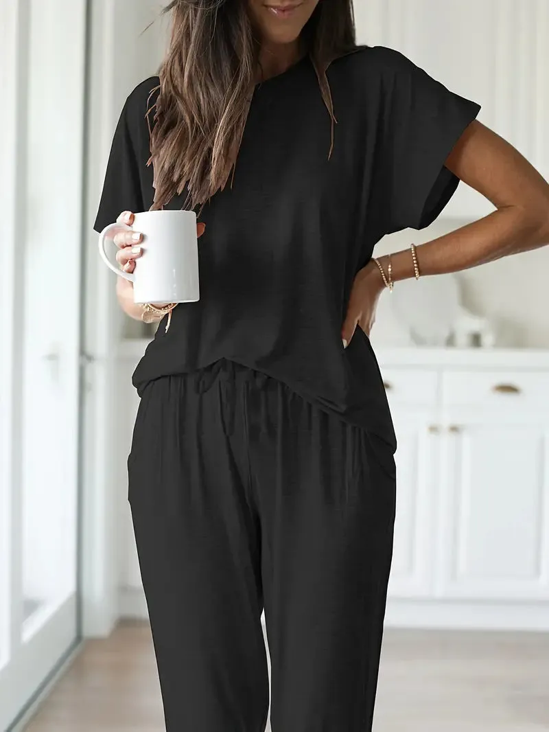 Casual 2 Piece Short Sleeve and Pants Lounge Set