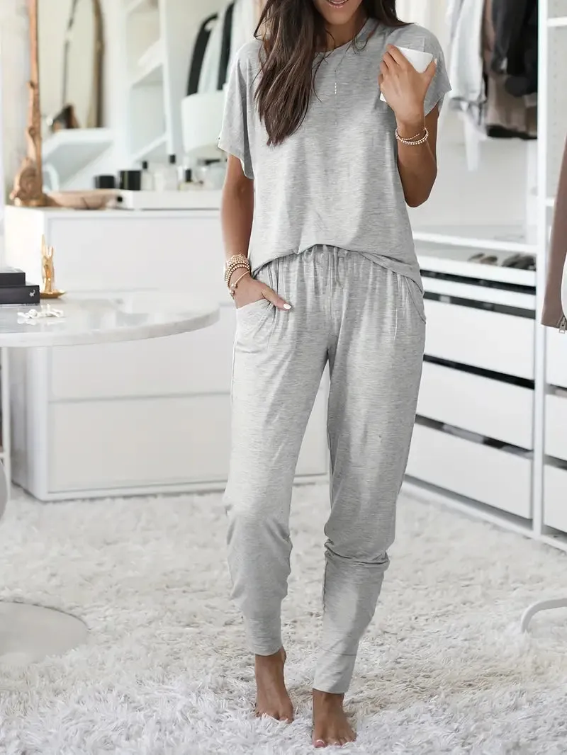 Casual 2 Piece Short Sleeve and Pants Lounge Set