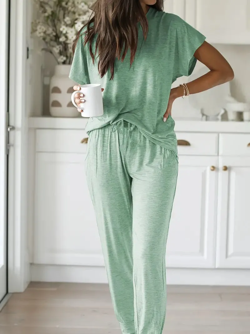 Casual 2 Piece Short Sleeve and Pants Lounge Set