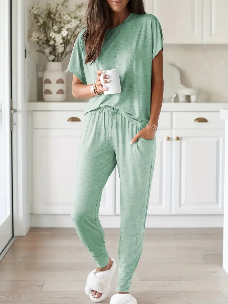 Casual 2 Piece Short Sleeve and Pants Lounge Set