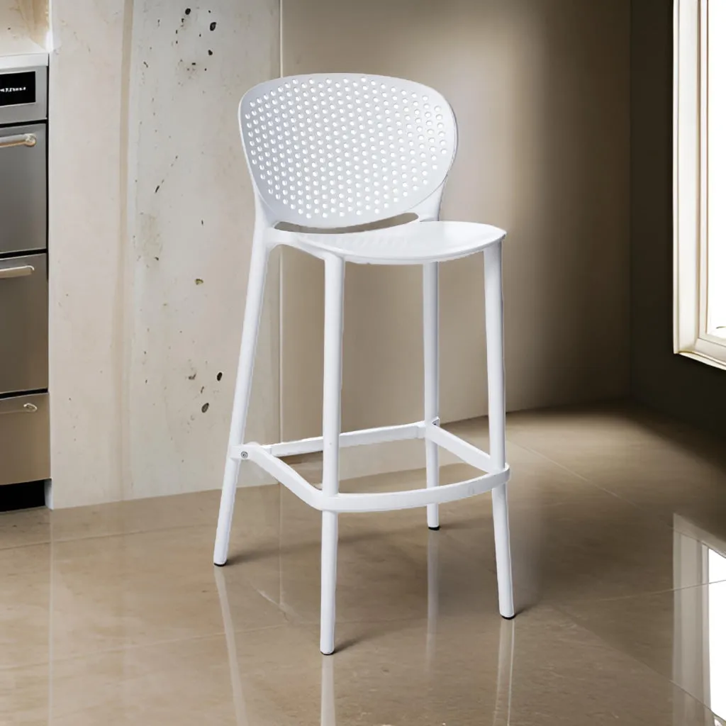 Celin 26 Inch Counter Stool Chair, Set of 4, Stackable, Mesh Back, White By Casagear Home