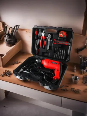 Cheston 13mm Drill Kit 650W Powerful Impact Drill Machine Kit | 3000RPM | Screwdriver Kit with 17 Pieces Tool Kit and Accessories | Drill Bits Tape Hammer Plier Screwdriver