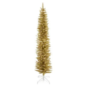 classic 5' 100 LED Pre-Lit Artificial Christmas Tinsel Tree, White Gold 7 foot